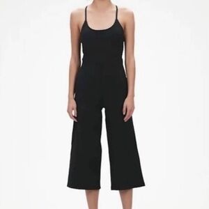 Gap Fit Athletic Navy Blue Ribbed Wide Leg Jumpsuit Crop Yoga Loungewear Medium